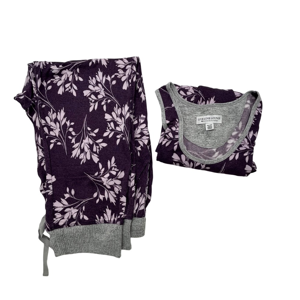 Live Love Lounge Karen Neuburger Purple Floral Pajama Set XXL 2 Piece Loungewear